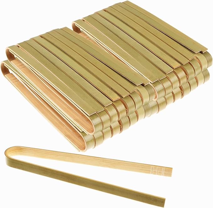 Serving Tongs, 100 Count Disposable Bamboo, 4 Inch Brown