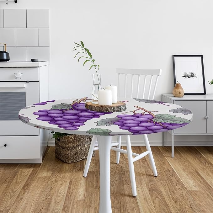 Grape Fruit Purple Leaves Round Table Cloth Cover, Elastic Edge Waterproof - Image 6