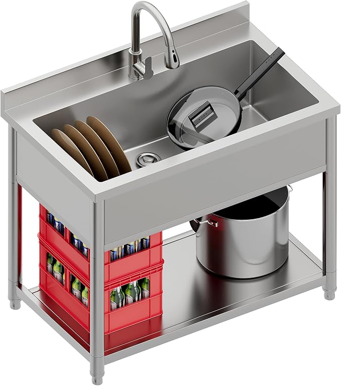 Stainless Steel Utility Sink, Large Freestanding Laundry Sink by YeTrini