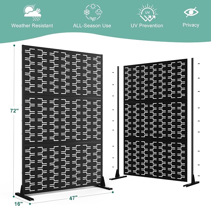 Metal Privacy Screen for Outdoor & Indoor Use, Free Standing Privacy Screen for - Image 3