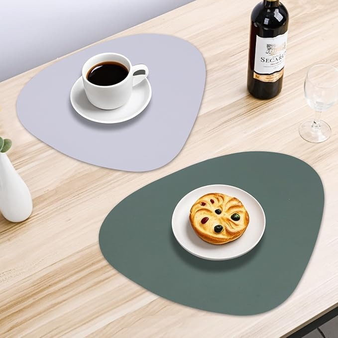 Faux Leather Placemats Set of 6 Reversible, Round PU Placemat - Image 3
