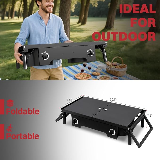 2 Burner Propane Camp Stove | 150, 000 BTU Gas Burners | Side Shelves | - Image 8