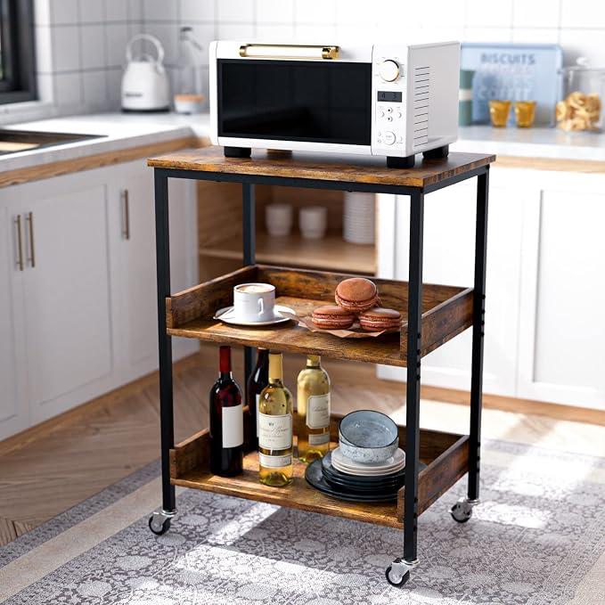 ASTARTH Kitchen Microwave Cart, 3 Tier Rolling Utility Cart on Wheels Coffee - Image 2