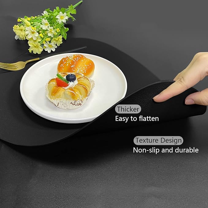 Herda Black Placemats Set of 6 for Dining Table Mats, Faux Leather Place Mats - Image 8
