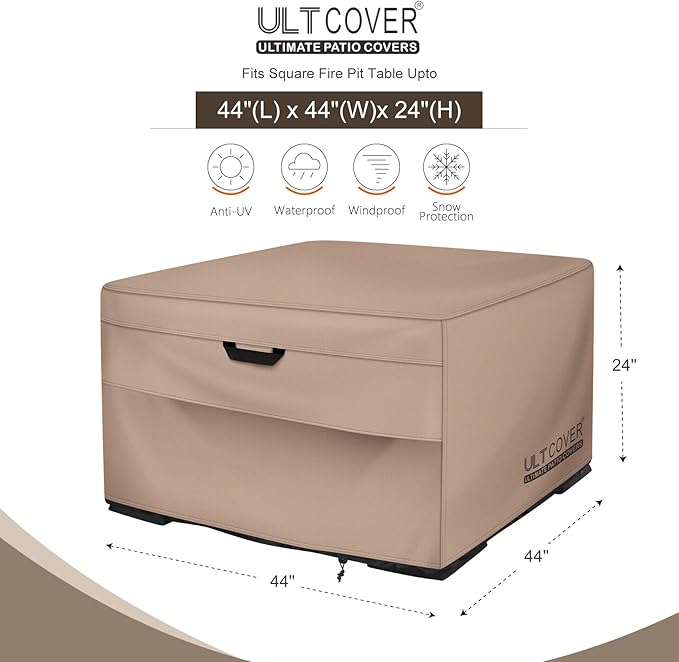 ULTCOVER Patio Fire Pit Table Cover Square 44 inch Outdoor Waterproof Fire Bowl - Image 2