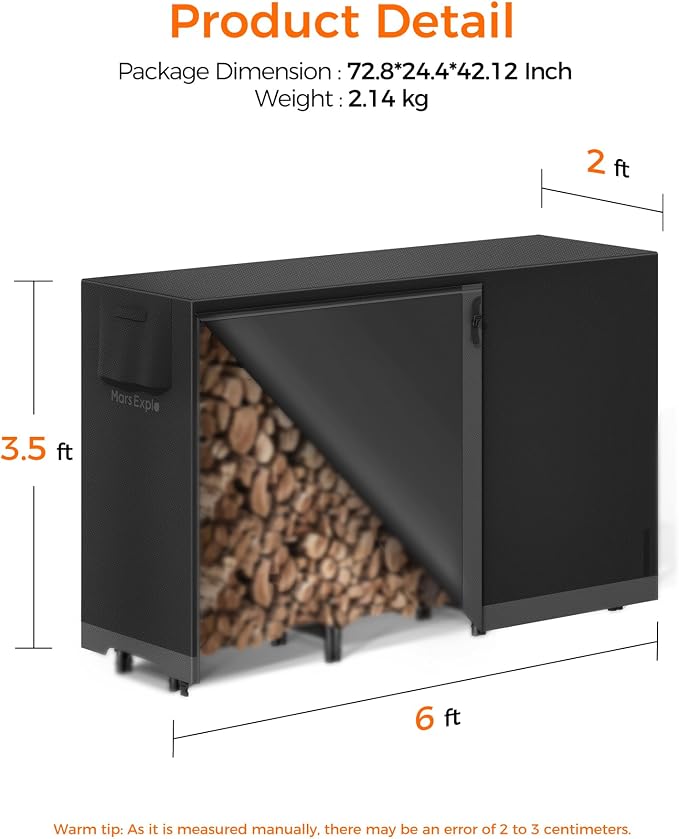 6ft Firewood Log Rack with Cover Outdoor, Heavy Duty Indoor Outdoor Firewood - Image 2