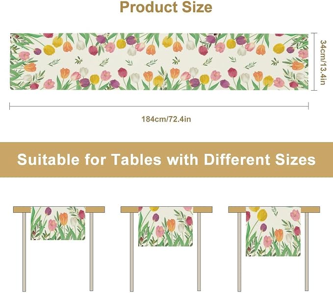 Tulips Spring Table Runner, Rustic Farmhouse Watercolor Botanical Colorful - Image 8