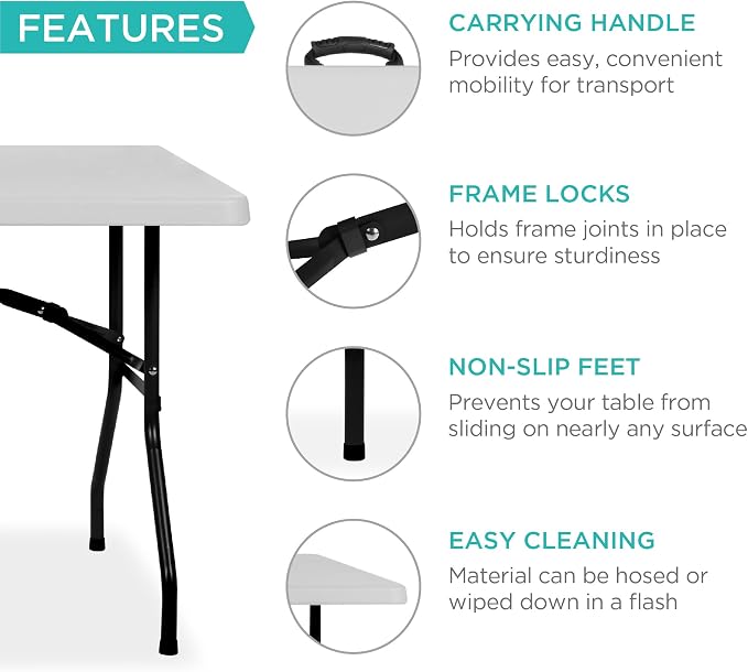 Best Choice Products 6ft Plastic Folding Table, Indoor Outdoor Heavy Duty - Image 5
