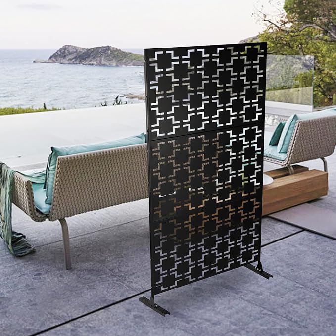 Metal Outdoor Privacy Screen, Freestanding Outdoor Divider Decorative Privacy - Image 2
