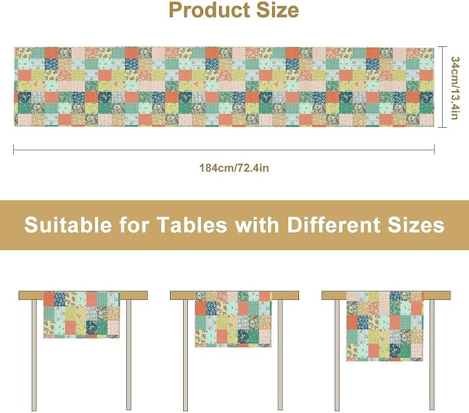 Boho Floral Patchwork Table Runner, Colorful Flower Print Rustic Farmhouse - Image 7