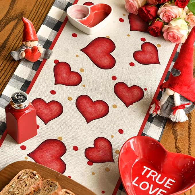 Artoid Mode Watercolor Hearts Gnomes Love Table Runner, Seasonal Anniversary - Image 4
