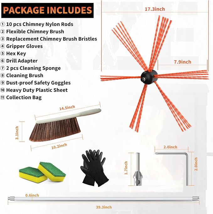 Sealegend 33 Feet Chimney Cleaning Kit Chimney Brush, Chimney Sweep Kit and - Image 7