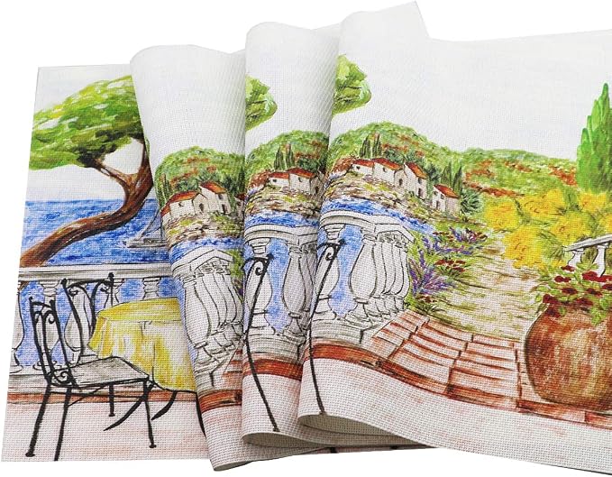 Gugrida Placemats Set of 6 Plaid Checkered Colorful Landscape PVC Placemat - Image 4