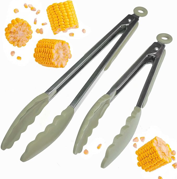 Locking Tongs, 9 and 12 Inch Silicone Set in Sage Green