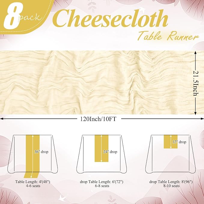 8 Packs Cheesecloth Table Runner 10FT Long Boho Gauze Fabric Table Runner - Image 2