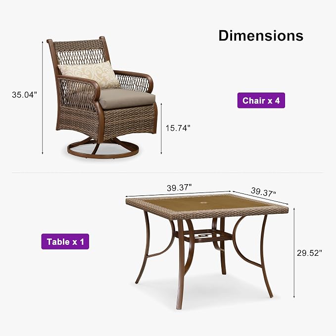 PURPLE LEAF Outdoor Dining Set for 4 All Weather Wicker Patio Dining Set - Image 9