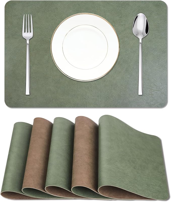 Cowhide Pattern Faux Leather Placemats Set of 6, Heat Resistant Non-Slip by EDanle