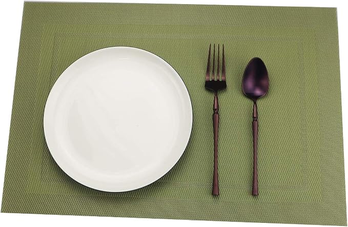 Gugrida Placemats Set of 6 Plaid Checkered Green PVC Placemat - Image 3