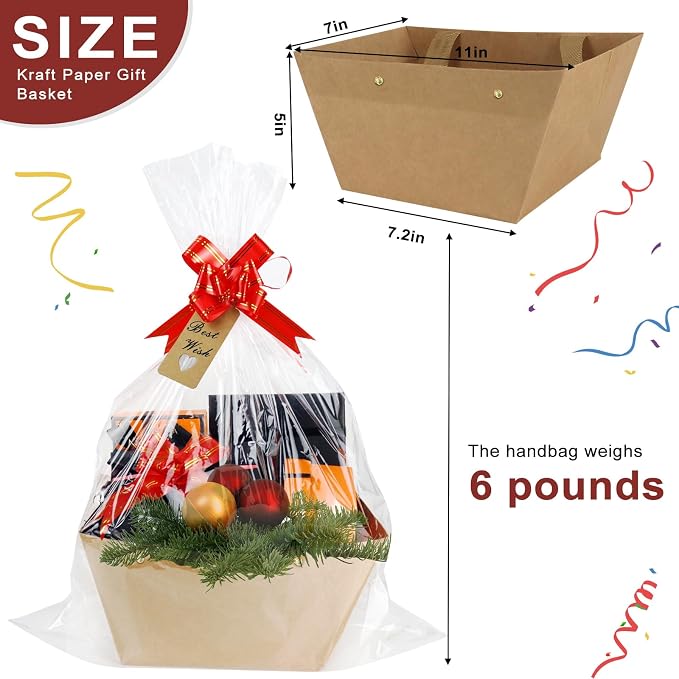 Bigger Baskets for Gifts Empty, 6 Pack Sturdy Kraft Basket - Image 4