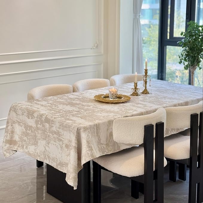 Beige Rectangle Tablecloth 72 x 54 Inch, Soft Thick Spillproof Waterproof Table - Image 2