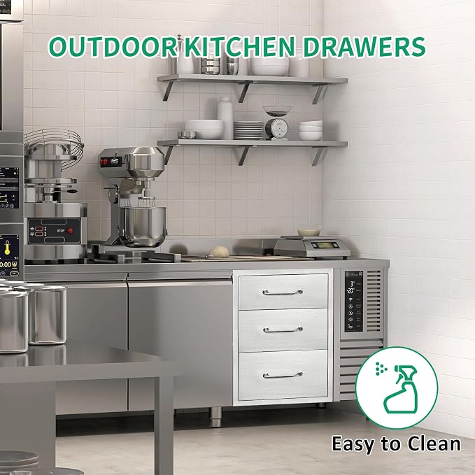 Outdoor Kitchen Drawers 14" W x 21" H x 21" D Stainless Steel Triple Drawers - Image 5