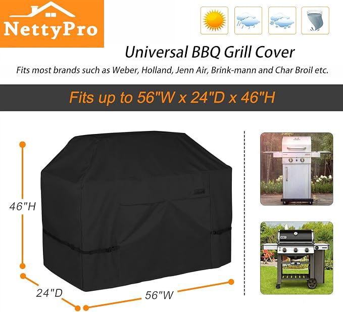 NettyPro Grill Cover Heavy Duty Waterproof 56 inch, Outdoor 2-3 Burners Gas BBQ - Image 6