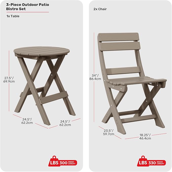 Costaelm Paradise 3-Piece Outdoor HDPE Folding Patio Bistro Table and Chairs - Image 2