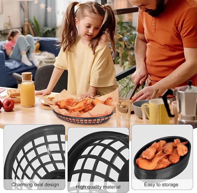 20 Pack Plastic Fast Food Baskets, 8.8" × 5.5" Small Oval Restaurant Serving - Image 5