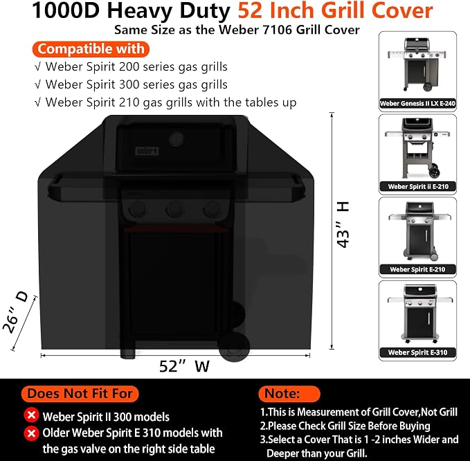 52" Grill Cover for Weber Spirit 200 and 300 Series Outdoor Gas Grills - Image 2
