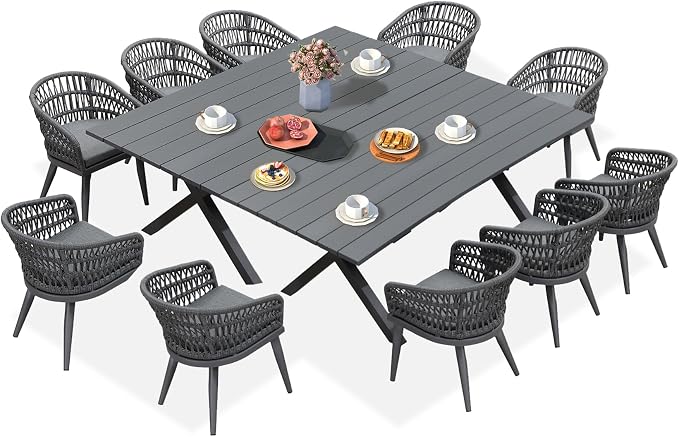 PURPLE LEAF 12 Pieces Outdoor Dining Set All-Weather PE Rattan Outdoor Patio by PURPLELEAF