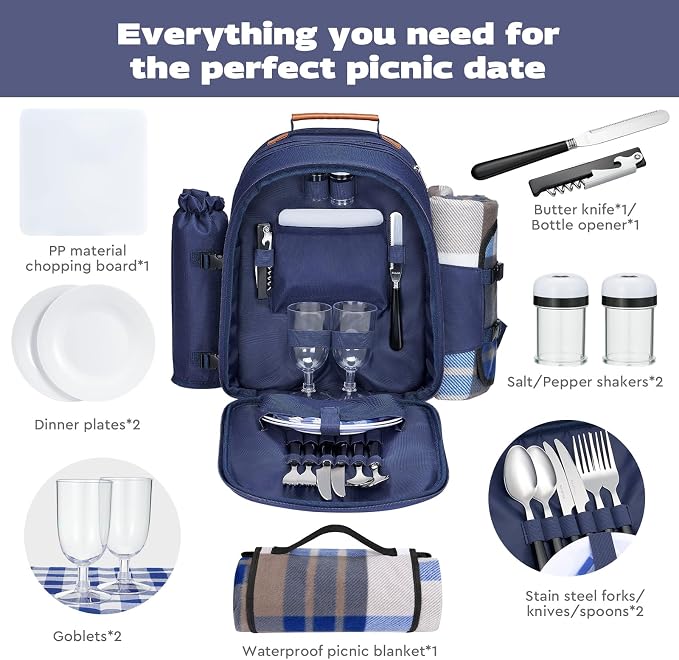 Couple Gifts 22L Picnic Basket Set, Leak Proof Cooler Camping Gifts, Cool - Image 4