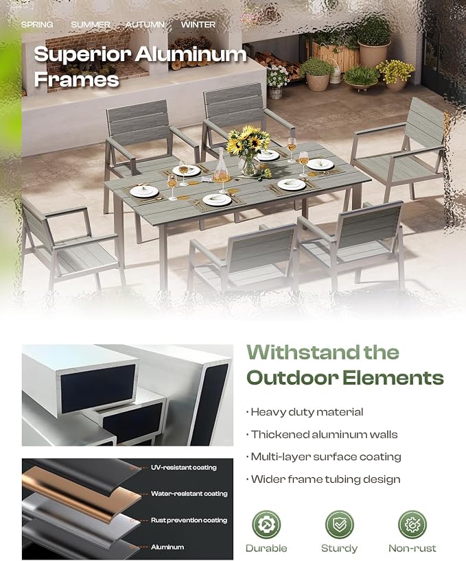 Outdoor Dining Set for 6, Patio Table and Chairs Set - Image 5
