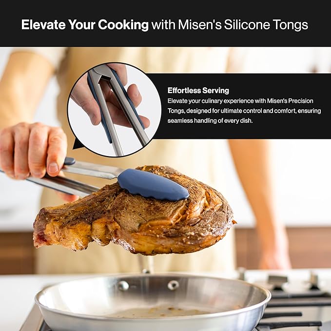 Silicone-Tipped Tongs, Blue, 13-Inch with Scalloped Edges