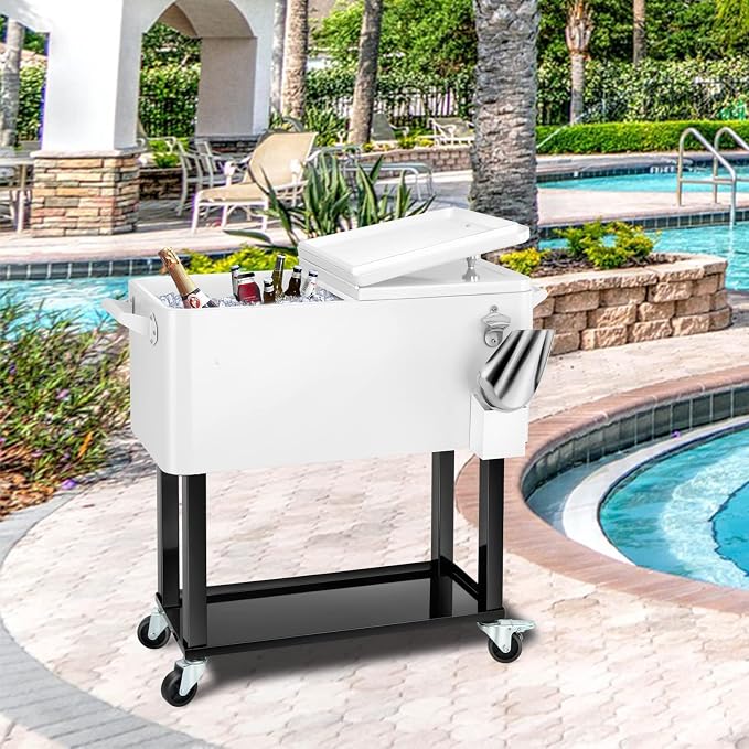 EDOSTORY 80 Quart Rolling Ice Chest Cooler Cart, Patio Backyard Party Drink - Image 2