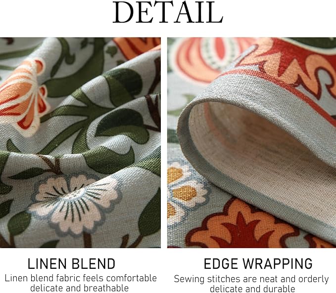 ISAENNE Designer Bohemian Linen Green Small Round Tablecloth, Floral Indoor - Image 5