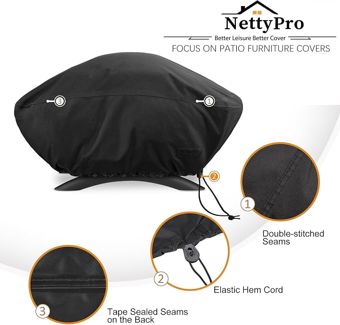 NettyPro Grill Cover for Small Q Series, Waterproof Heavy Duty UV Resistant - Image 4