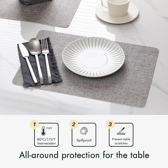 Faux Leather Placemats Set of 8 Vinyl Washable Wipeable Table Mats - Image 4