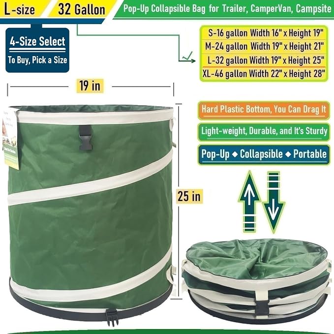 32-Gallon Collapsible Trash Can Hard-Shell Bottom Leaf Bag, Yard Waste Bag - Image 5