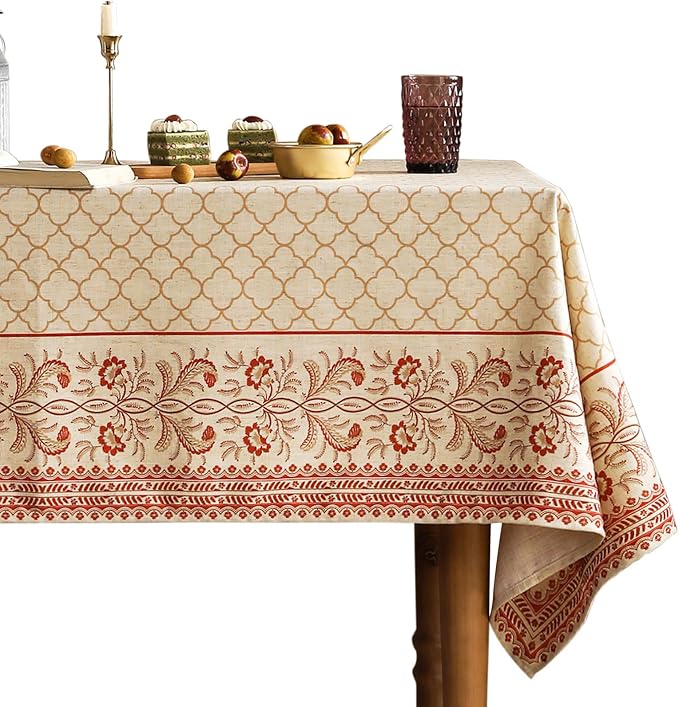 ISAENNE Designer Linen Floral Extra Long Rectangle Tablecloth, Pale Yellow by Isaennehomedecoration