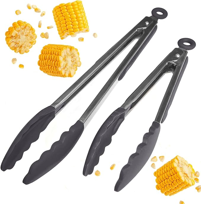 Tongs Set of 2, 9-Inch and 12-Inch Silicone with Stainless Steel Core
