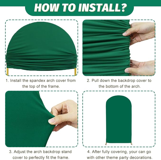 MODFUNS Set of 3 Arch Backdrop Cover 6&6.6&7.2ft Spandex Arch Cover Dark Green - Image 5