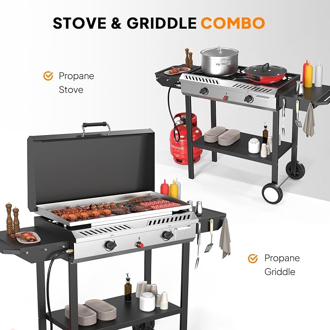 Bonnlo 2-in-1 Propane Stove and Griddle, Iginition Outdoor Gas Cooker - Image 2