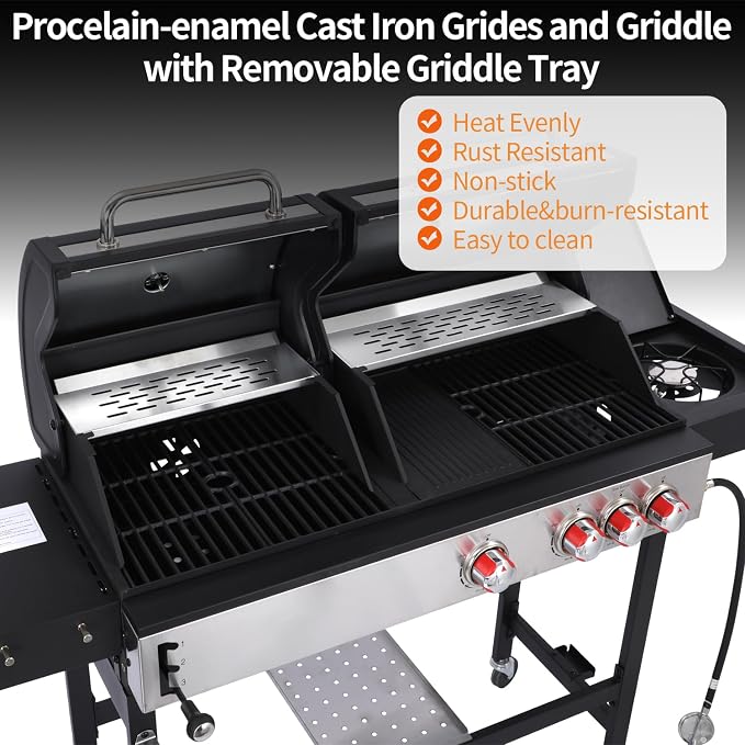 Propane Gas and Charcoal Grill Combo | Griddle Grill - Image 2