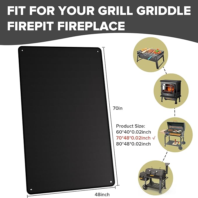 Grill Floor Mat 70x48 Inch Fiberglass with Silicone Coating