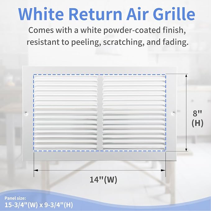 14"W x 8"H Steel Return Air Grille, Air Return Vent Cover - Image 3