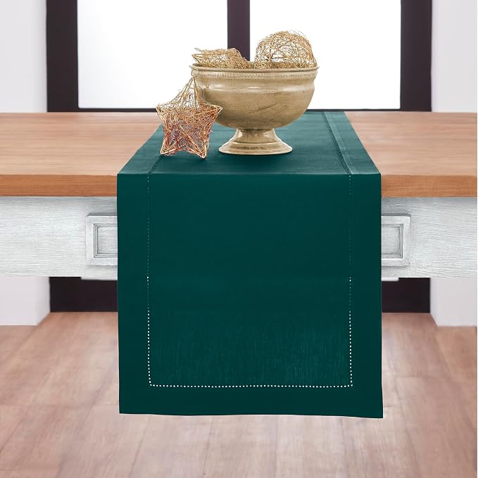Solino Home Cotton Linen Dark Green Table Runner 72 Inches Long by SolinoHome