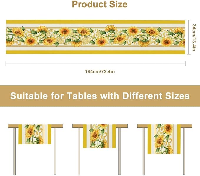 Yellow Sunflower Table Runner, Spring Summer Seasonal Floral Farmhouse Rustic - Image 8