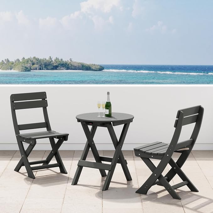 Costaelm Paradise 3-Piece Outdoor HDPE Folding Patio Bistro Table and Chairs by Costaelm