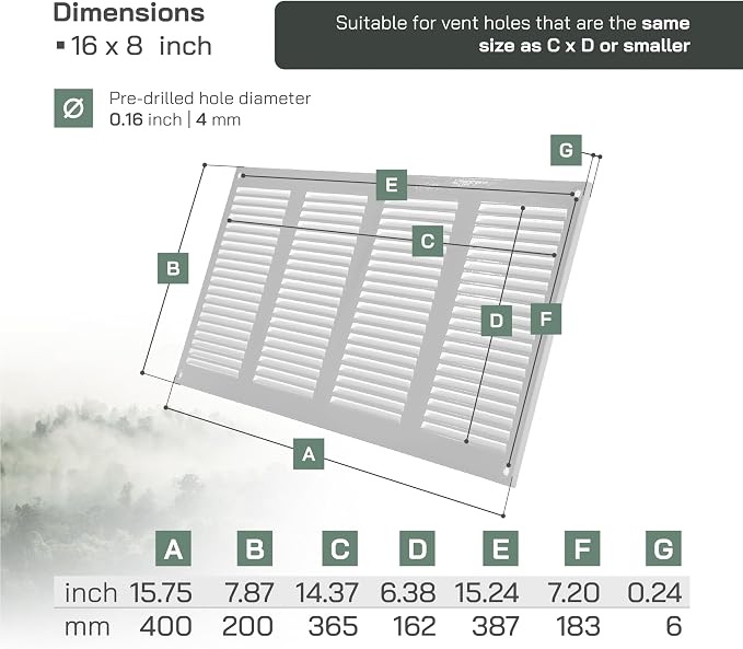 Vent Systems 16'' x 8'' Inch White Metal Air Vent Cover - Image 2