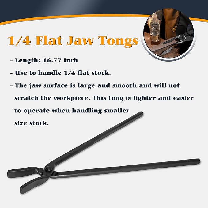 Forge Tongs, 6 Pieces with V-Groove and Flat-Jaw Styles
